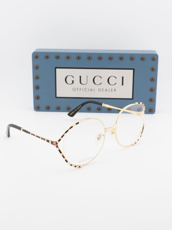 Gucci GG0596OA 003 Round Eyeglasses 58mm - Gold / Black / Red main image 8